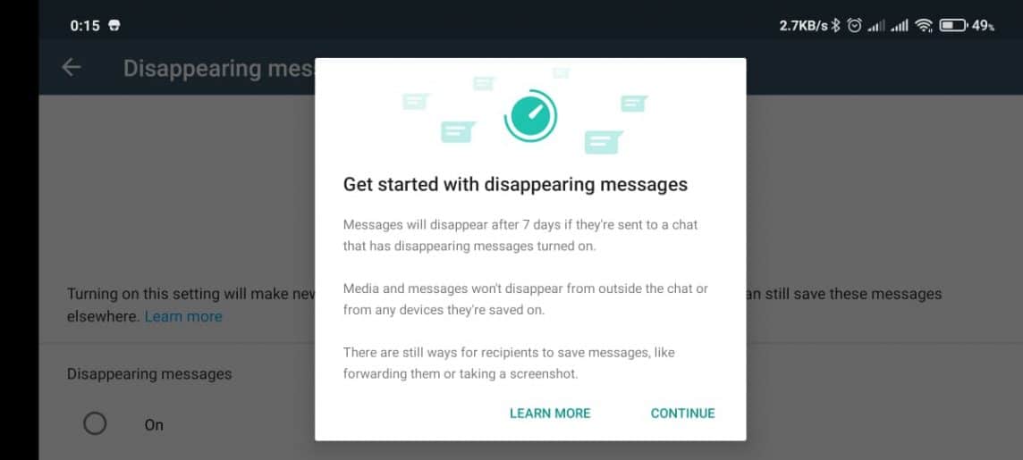 Disappearing Messages whatsapp new feature