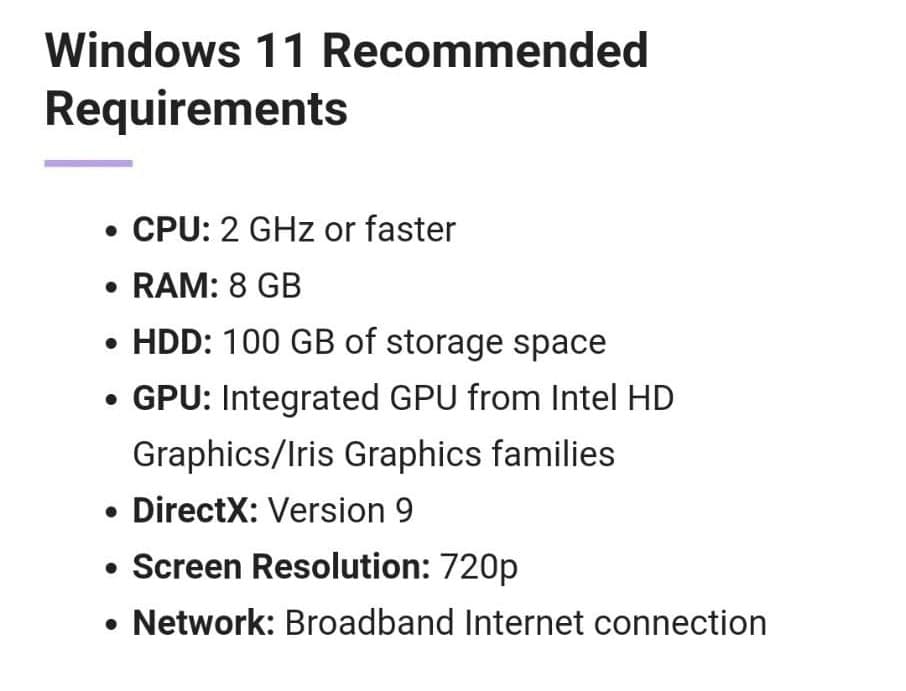 recommended requirements windows 11