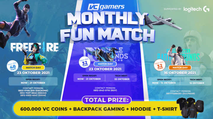 VCGamers x Logitech G – Monthly Fun Match FF, MLBB, & PUBGM 2021