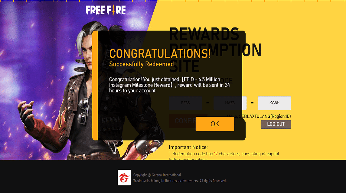 change redeem code ff